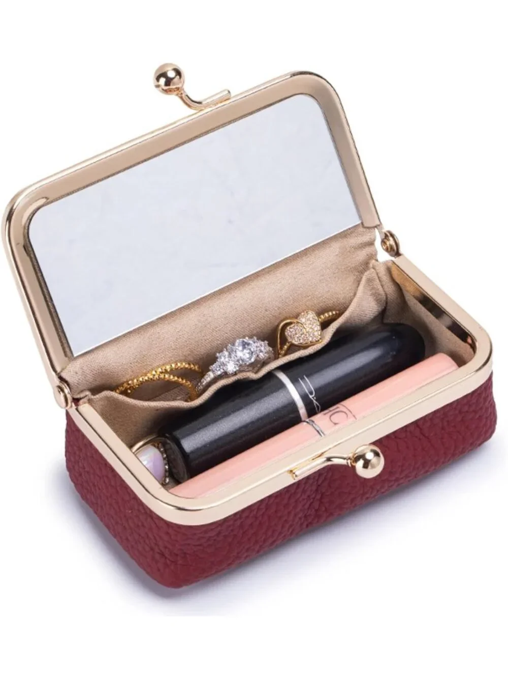 Vintage Leather Travel Jewelry Box with Mirror – Mini Makeup Pouch for Rings
